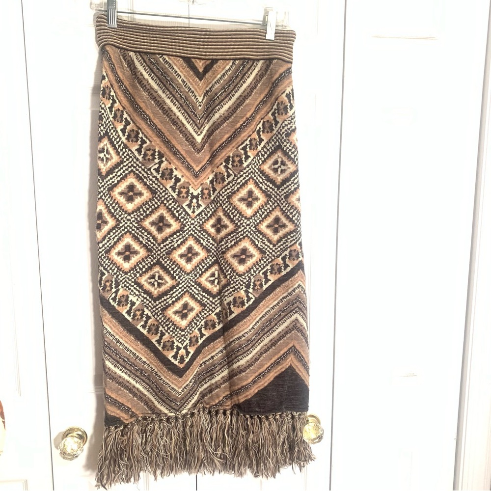 Free People Boho Ethnic fringe knit skirt Medium